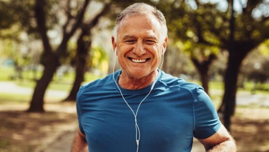 senior man jogging outside