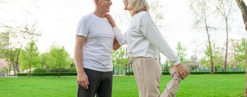Senior couple working out for balance improvement